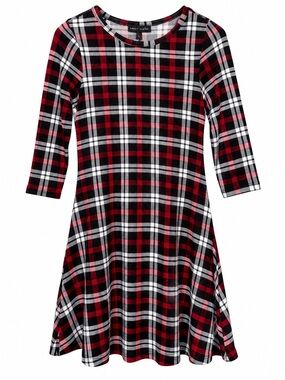 Sweet Claire Girls Large Plaid Fit Flare Dress 3/4 Sleeve Stretch